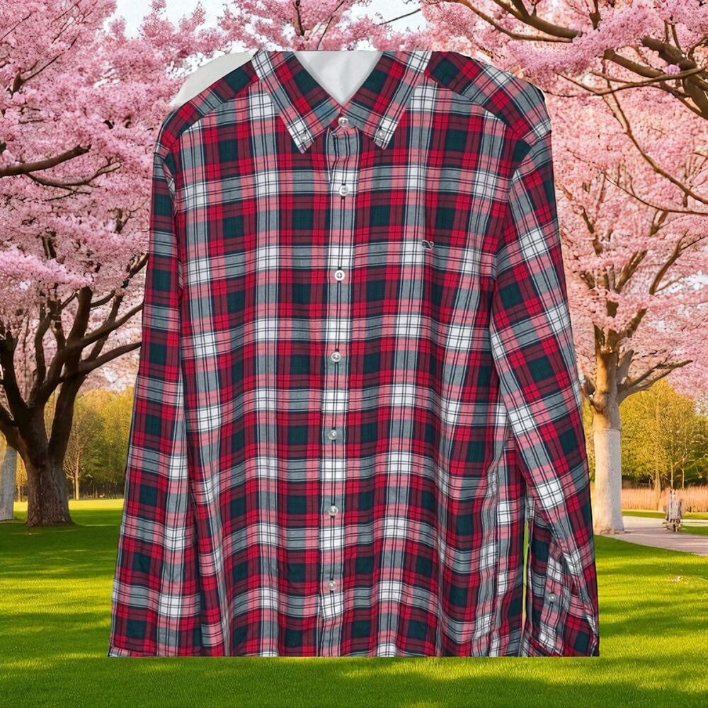Vineyard Vines Shirt Mens Medium Classic Fit Button Down Plaid Red Green Whale
